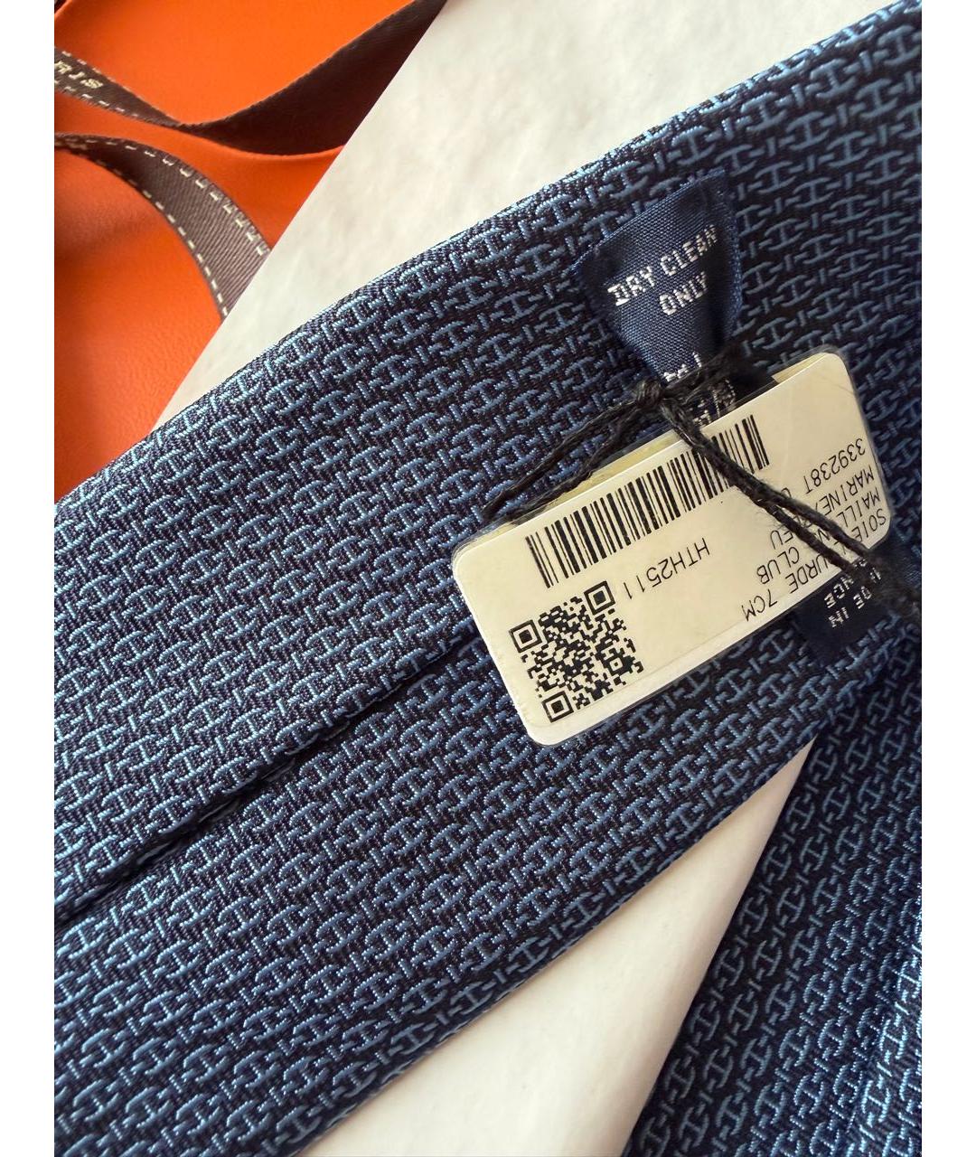 HERMES Темно-синий шелковый галстук, фото 3