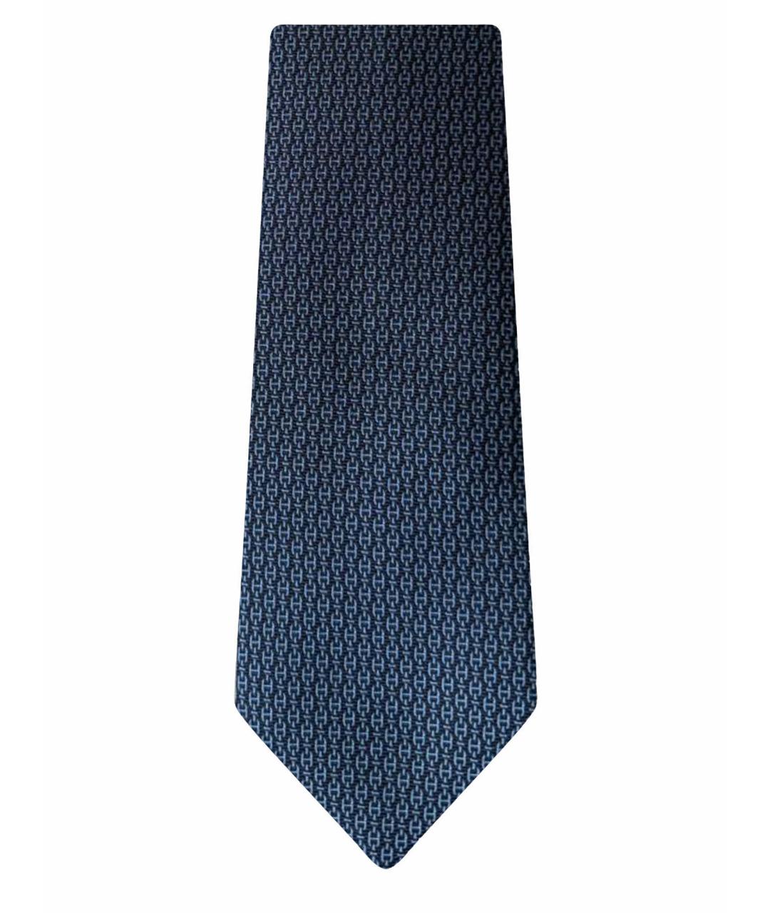 HERMES Темно-синий шелковый галстук, фото 1