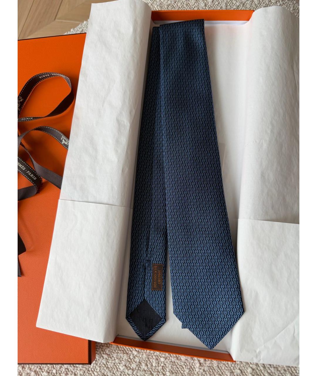HERMES Темно-синий шелковый галстук, фото 5