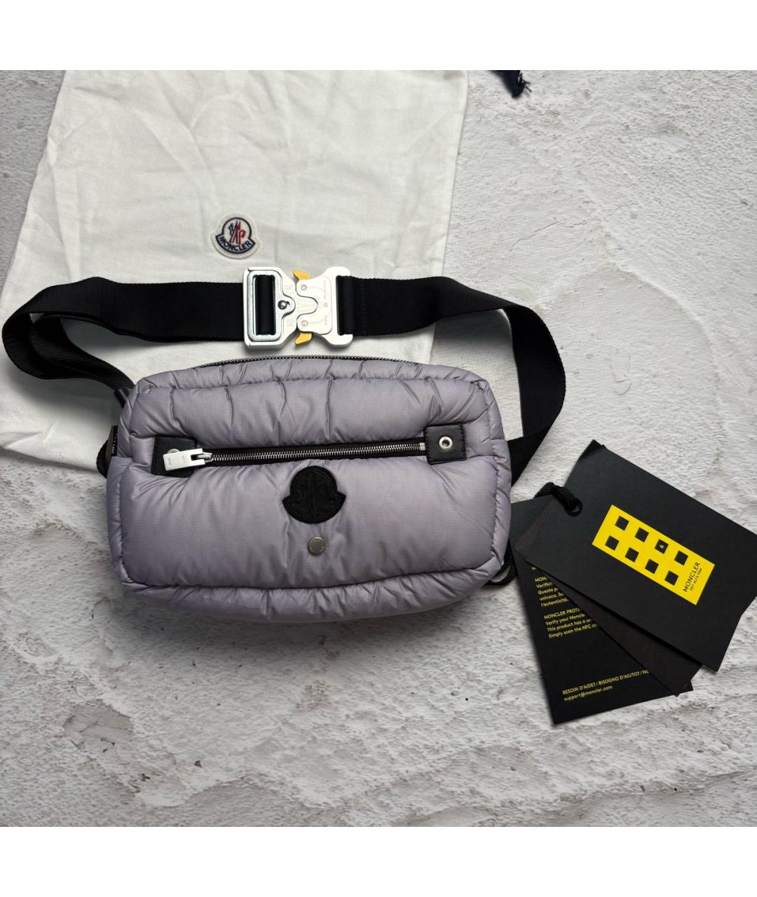MONCLER Серая тканевая поясная сумка, фото 9