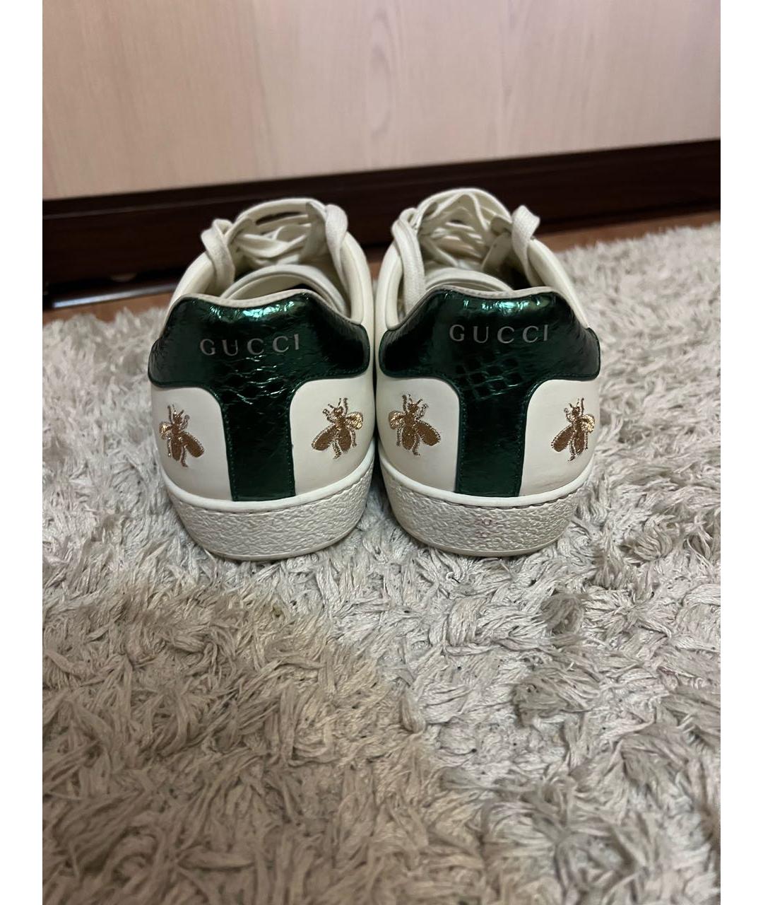 GUCCI Белые кожаные низкие кроссовки / кеды, фото 4