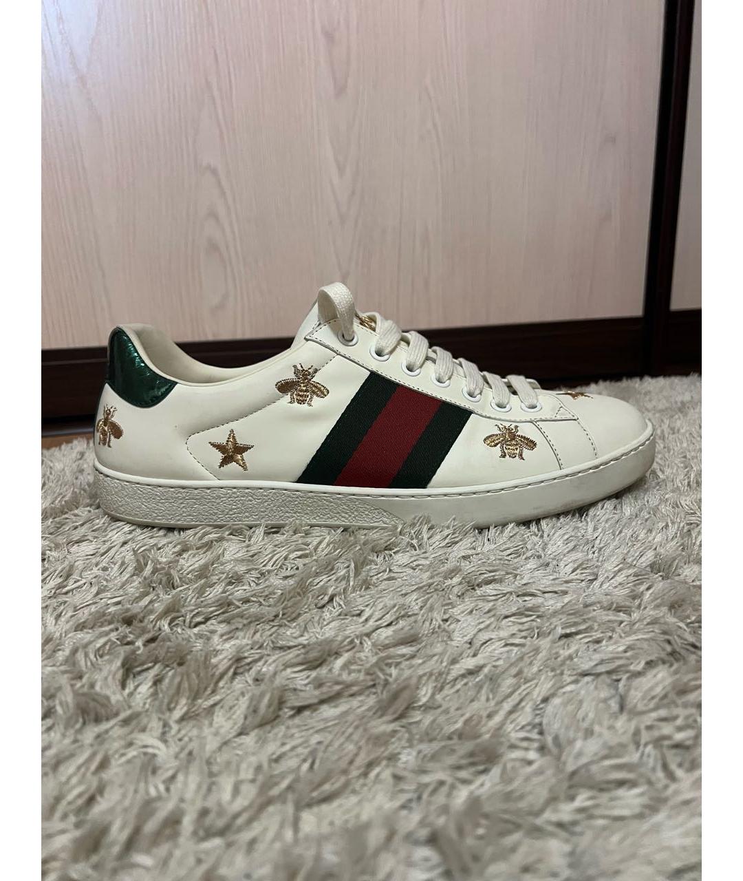 GUCCI Белые кожаные низкие кроссовки / кеды, фото 5