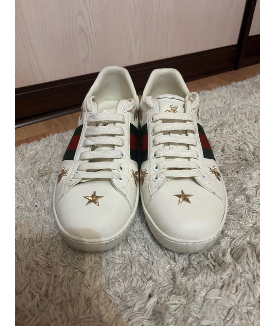 GUCCI Белые кожаные низкие кроссовки / кеды, фото 2