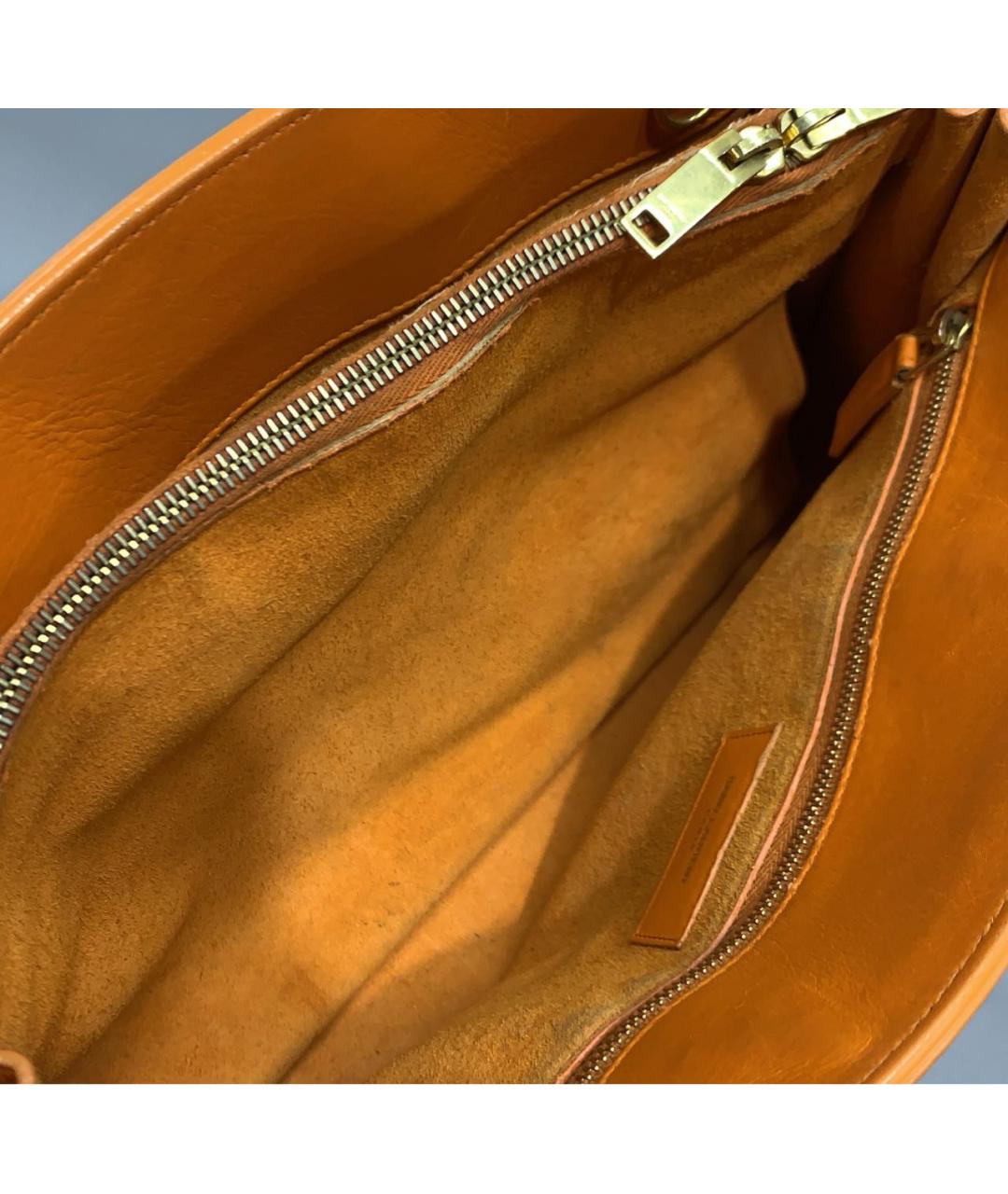 SAINT LAURENT Оранжевая кожаная сумка с короткими ручками, фото 3