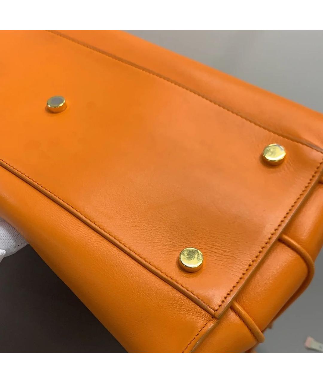 SAINT LAURENT Оранжевая кожаная сумка с короткими ручками, фото 5