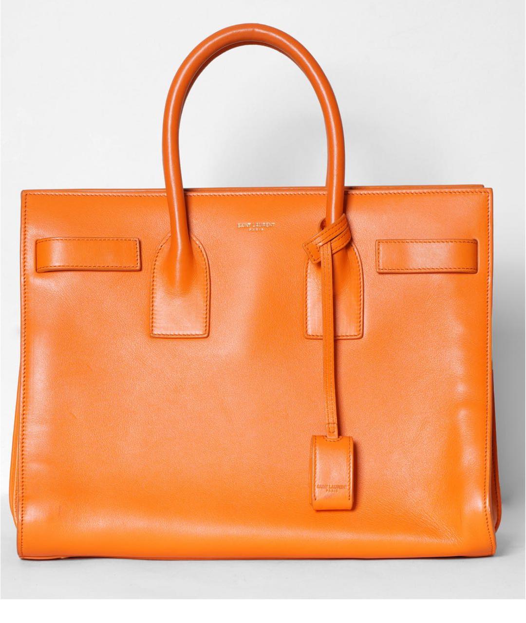 SAINT LAURENT Оранжевая кожаная сумка с короткими ручками, фото 2