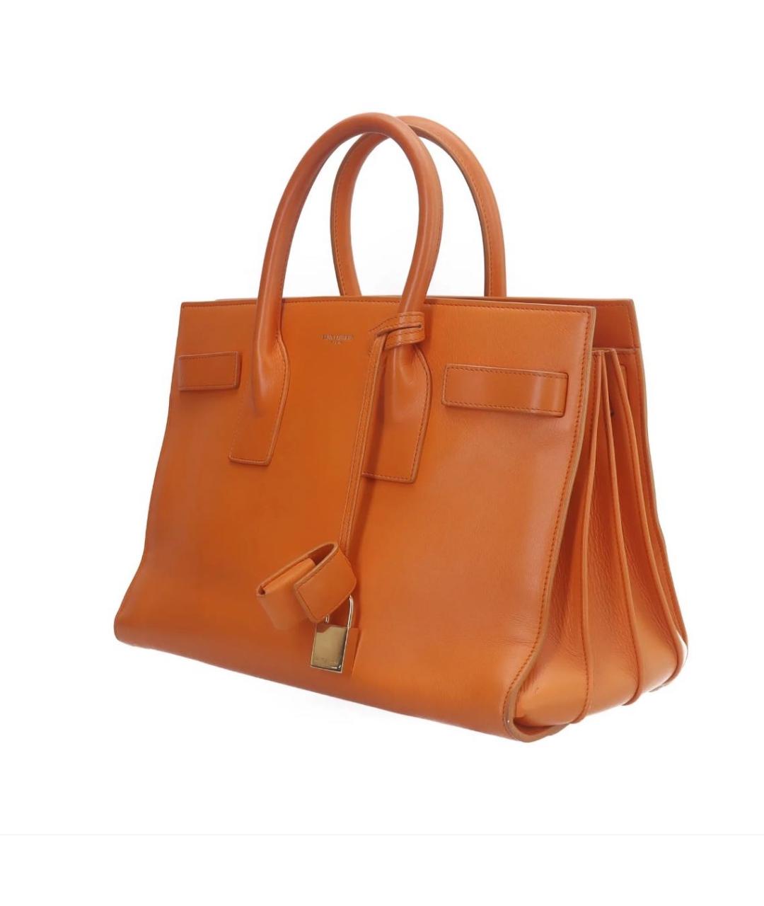 SAINT LAURENT Оранжевая кожаная сумка с короткими ручками, фото 7