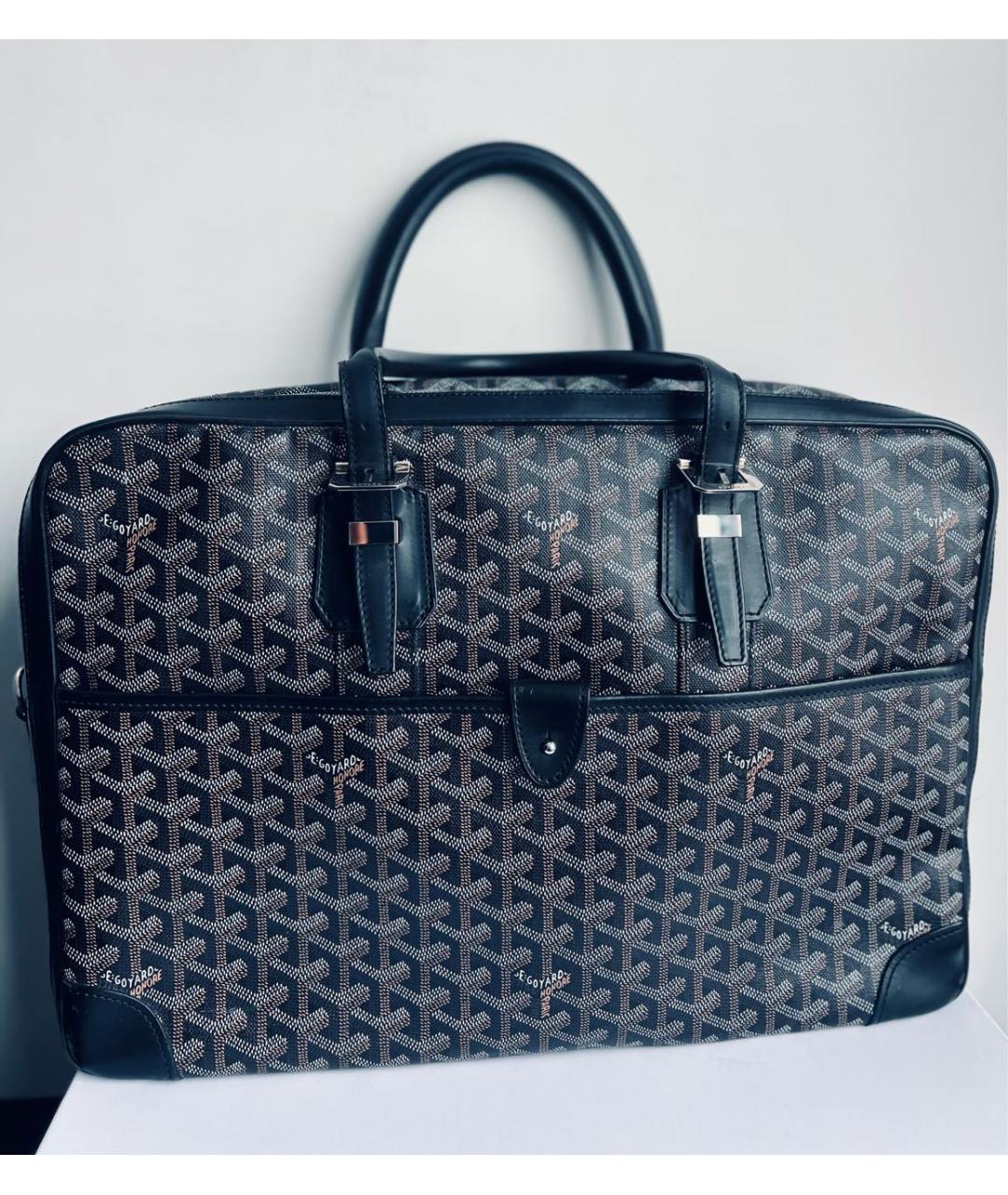 GOYARD Черный кожаный портфель, фото 9