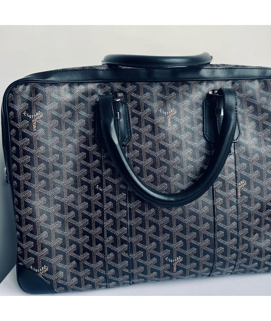 GOYARD Черный кожаный портфель, фото 3