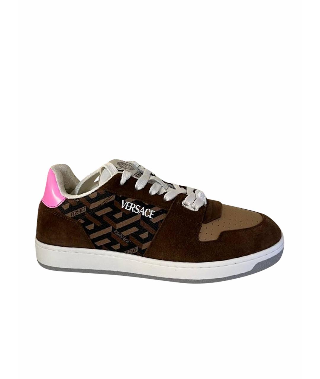 VERSACE Коричневые кожаные кеды, фото 1