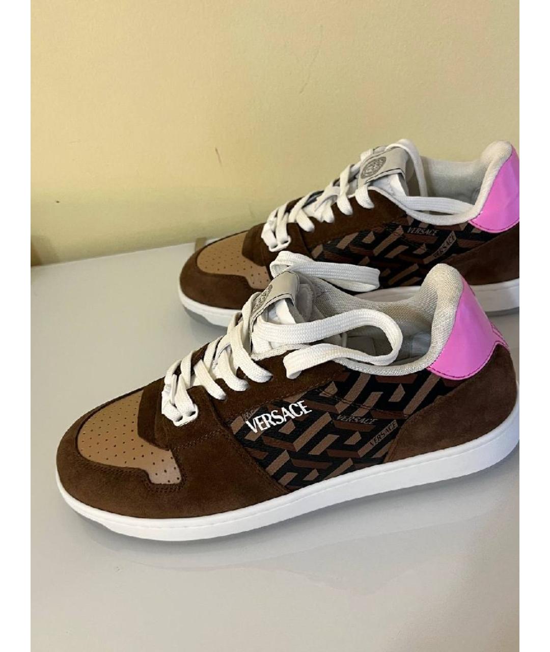 VERSACE Коричневые кожаные кеды, фото 6