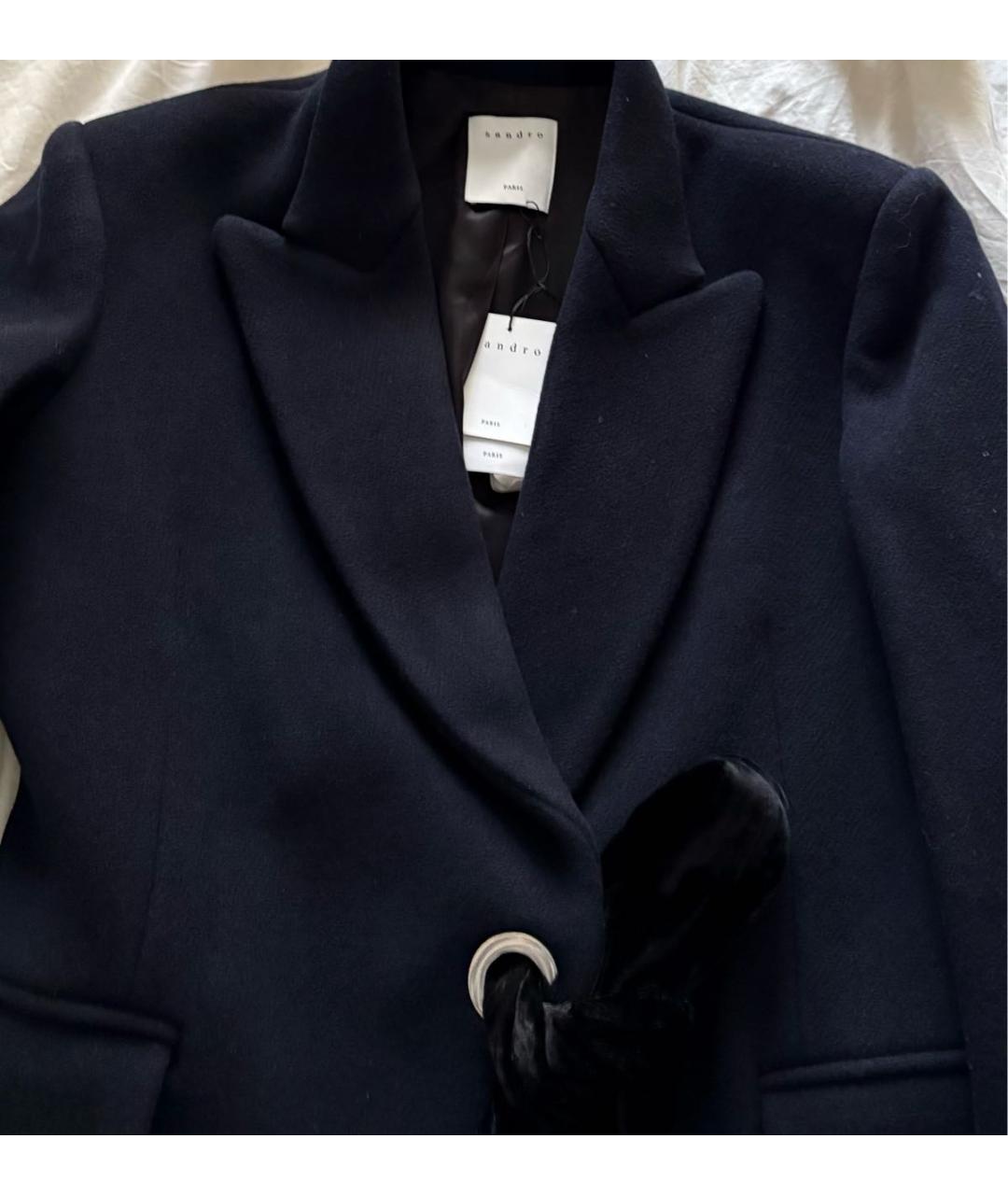 SANDRO Темно-синее шерстяное пальто, фото 4