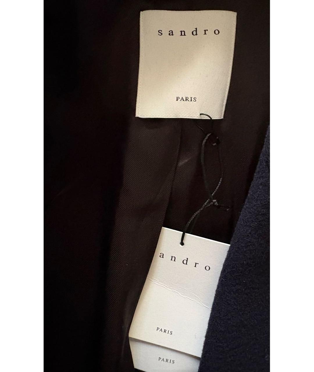 SANDRO Темно-синее шерстяное пальто, фото 7