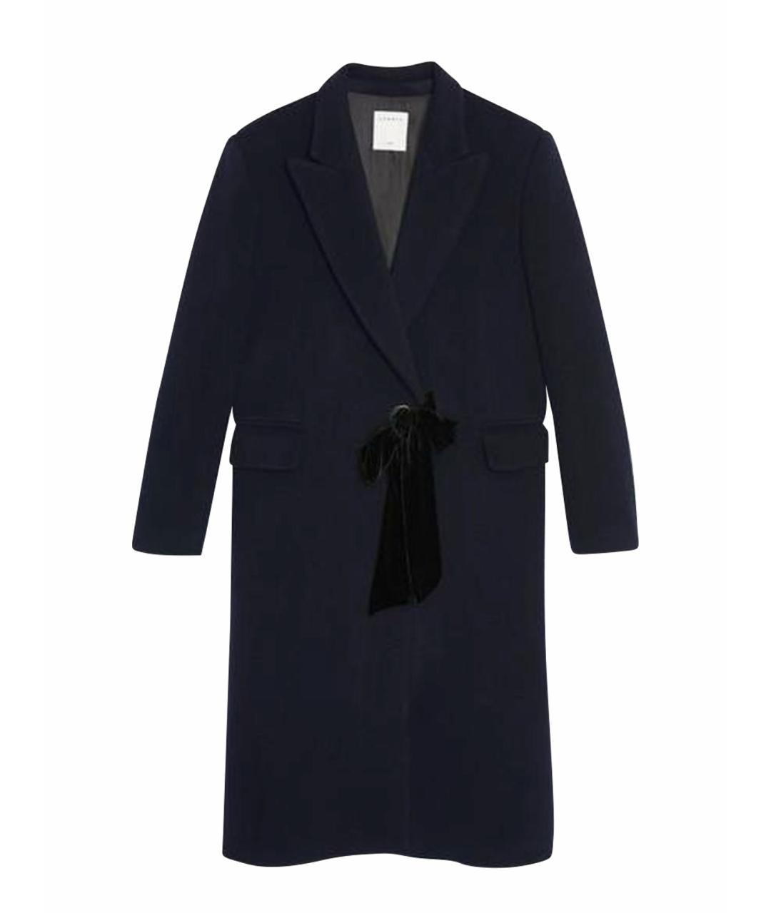 SANDRO Темно-синее шерстяное пальто, фото 1