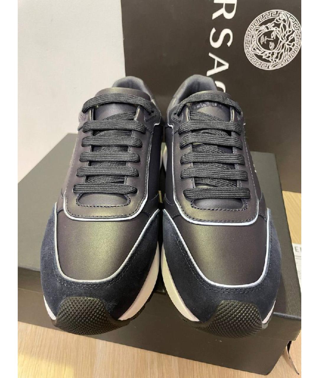 VERSACE Синие кожаные низкие кроссовки / кеды, фото 2