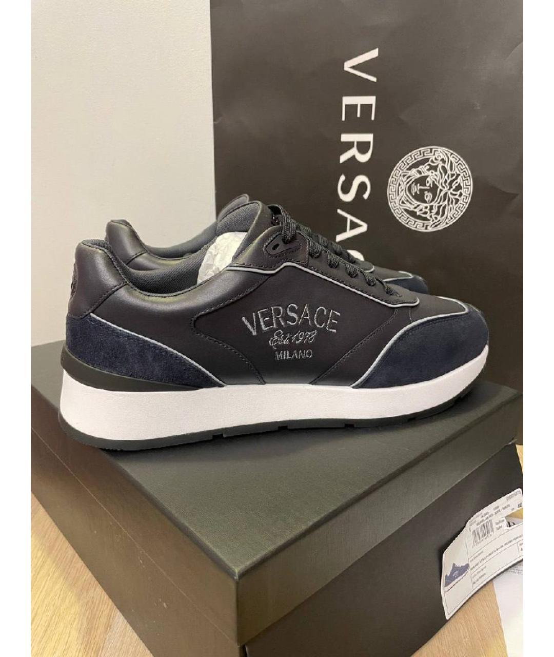 VERSACE Синие кожаные низкие кроссовки / кеды, фото 7