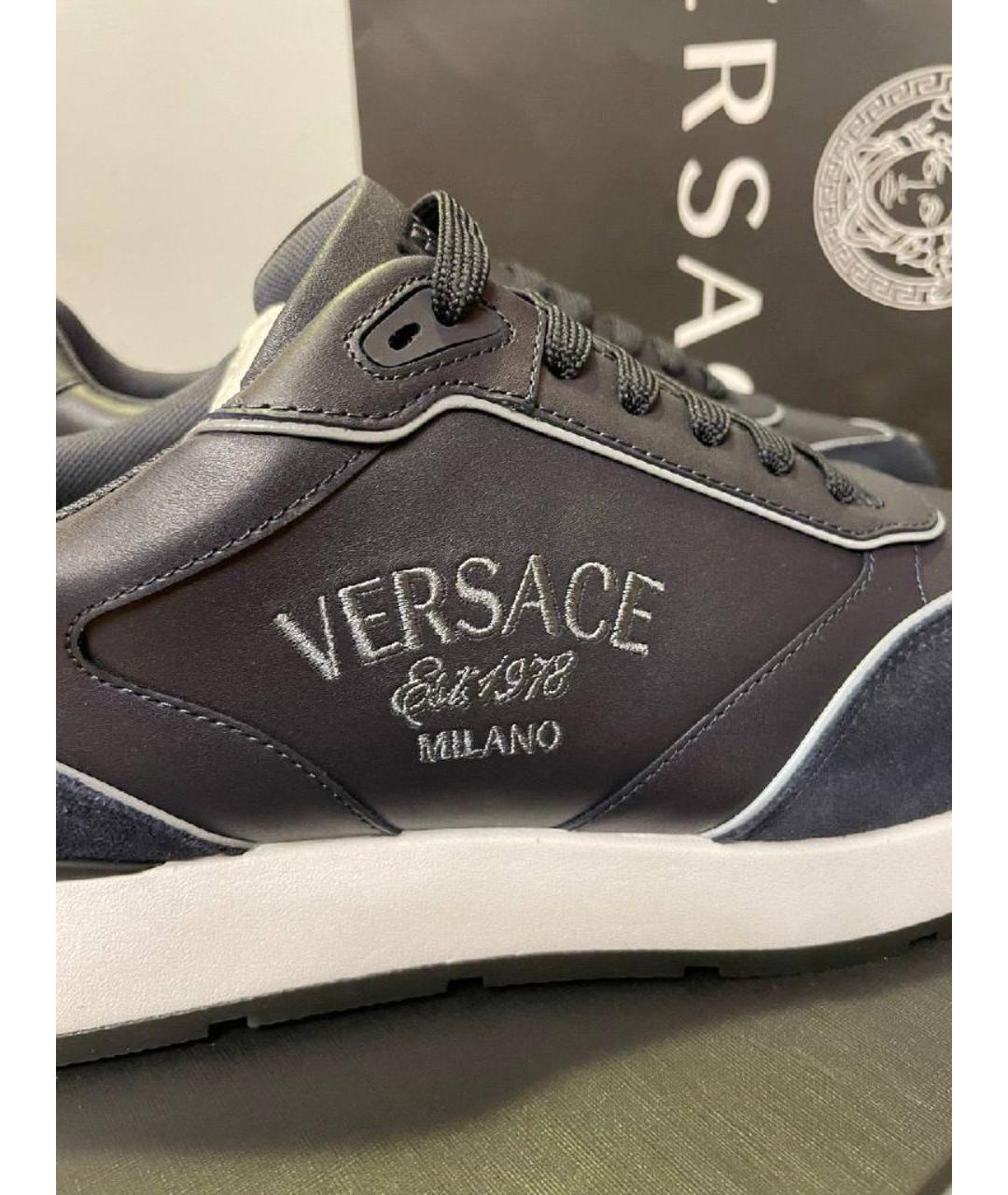 VERSACE Синие кожаные низкие кроссовки / кеды, фото 6