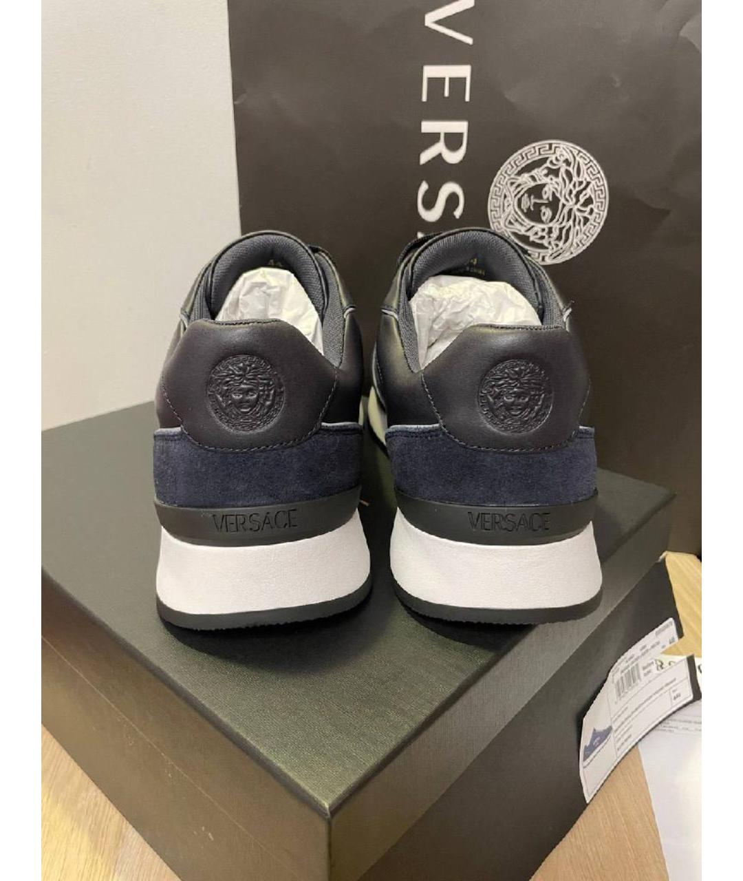 VERSACE Синие кожаные низкие кроссовки / кеды, фото 3
