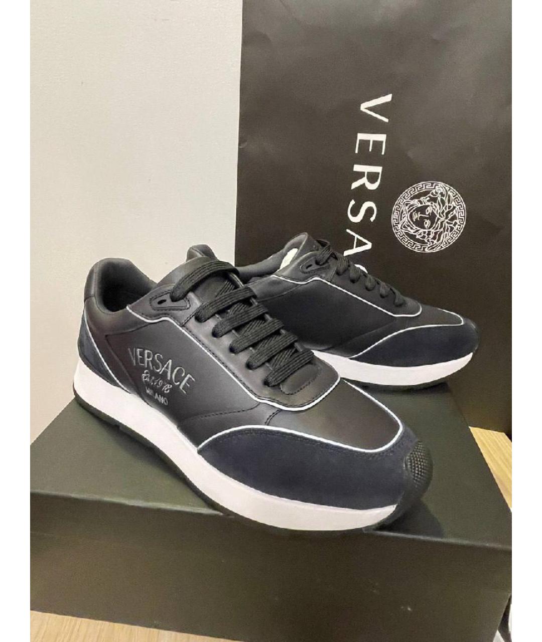 VERSACE Синие кожаные низкие кроссовки / кеды, фото 4