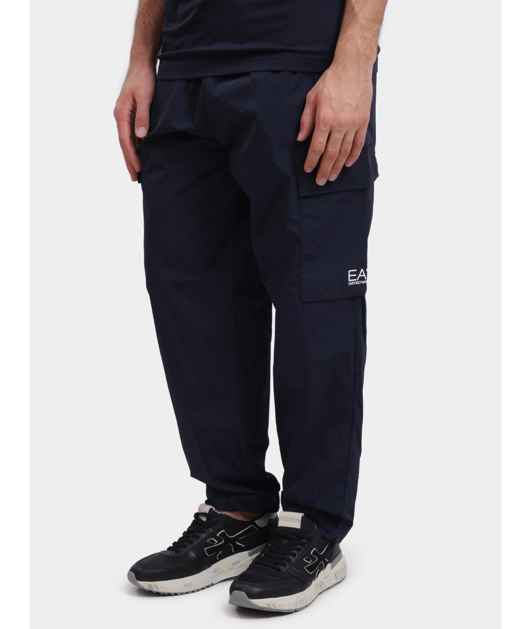 EA7 Синие полиамидовые повседневные брюки, фото 3