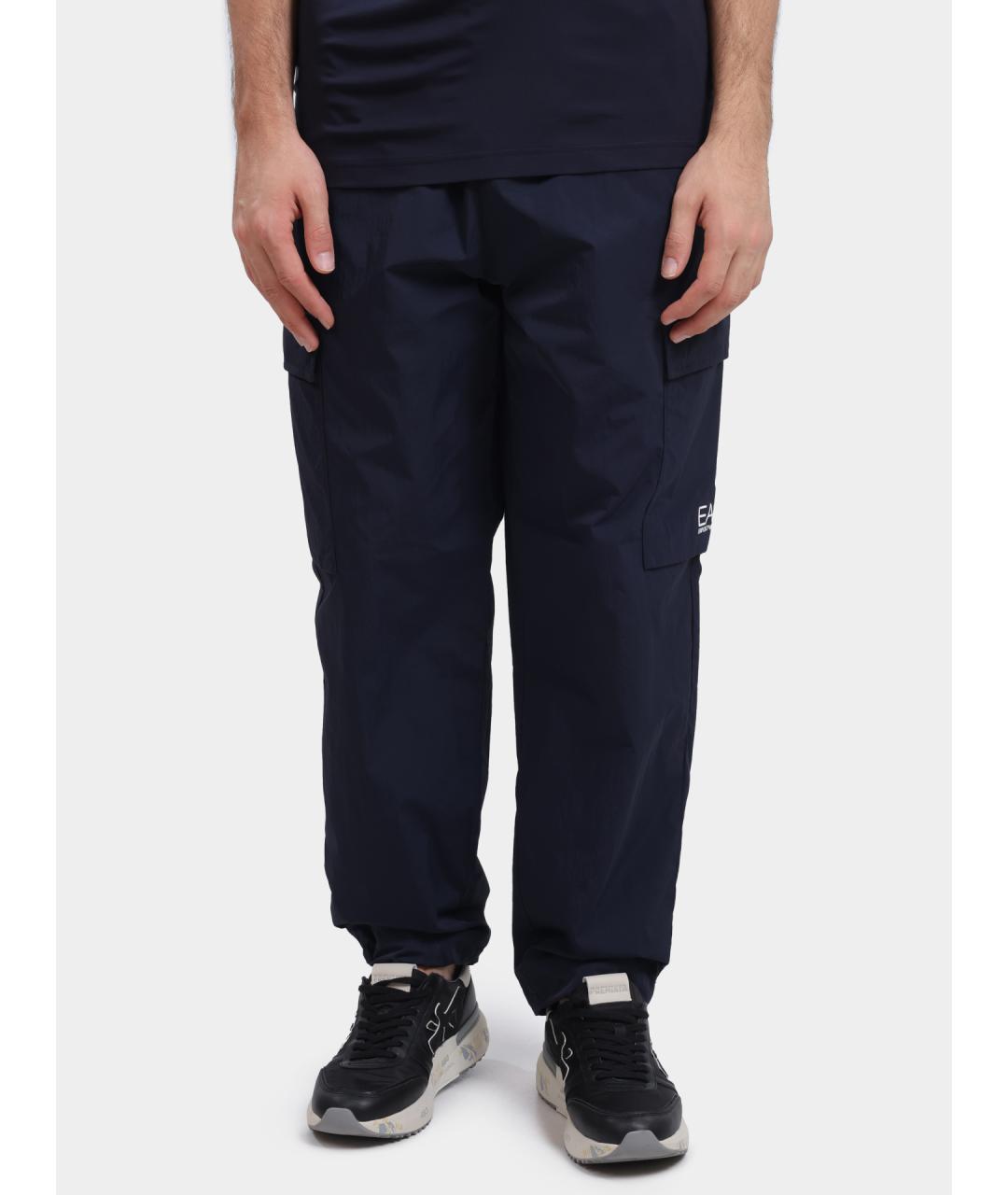 EA7 Синие полиамидовые повседневные брюки, фото 2