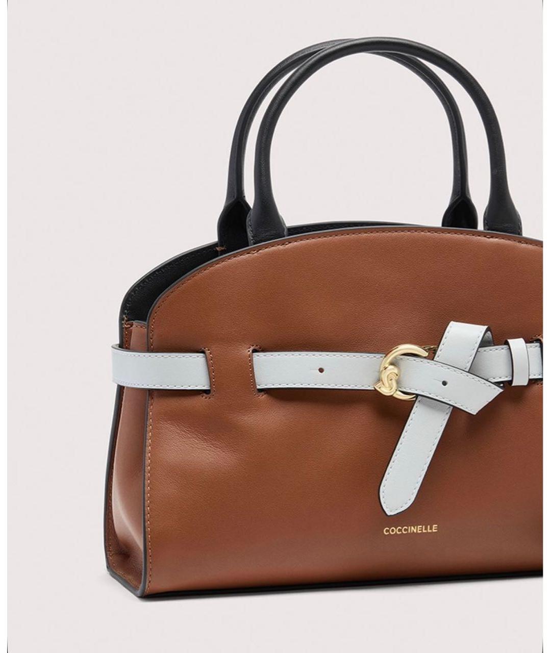 COCCINELLE Коричневая кожаная сумка с короткими ручками, фото 5