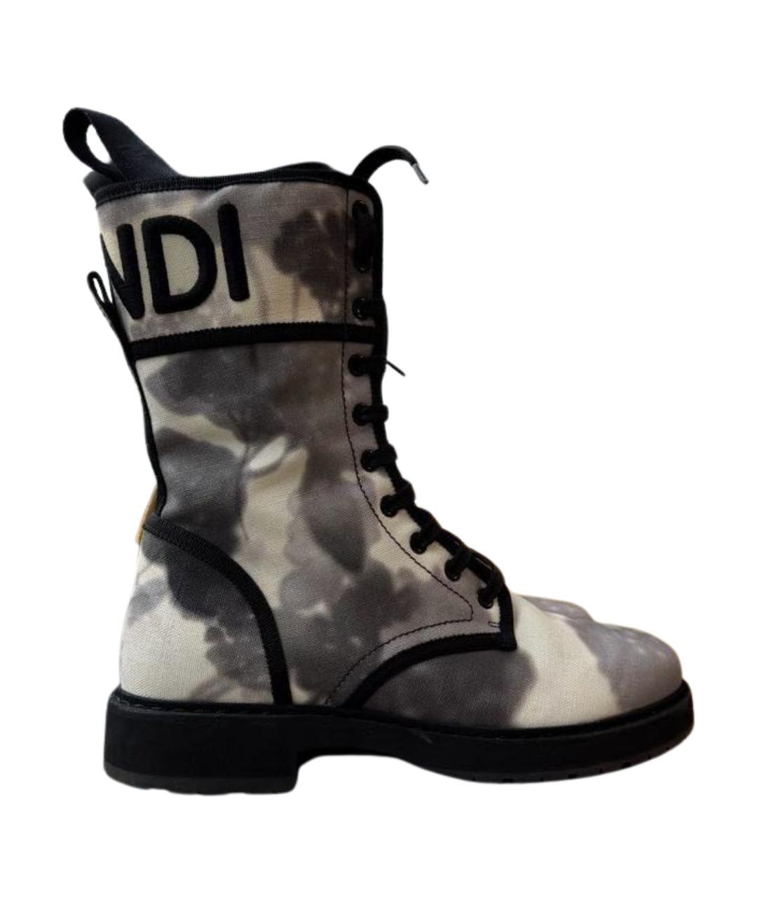 FENDI Серые текстильные ботинки, фото 1