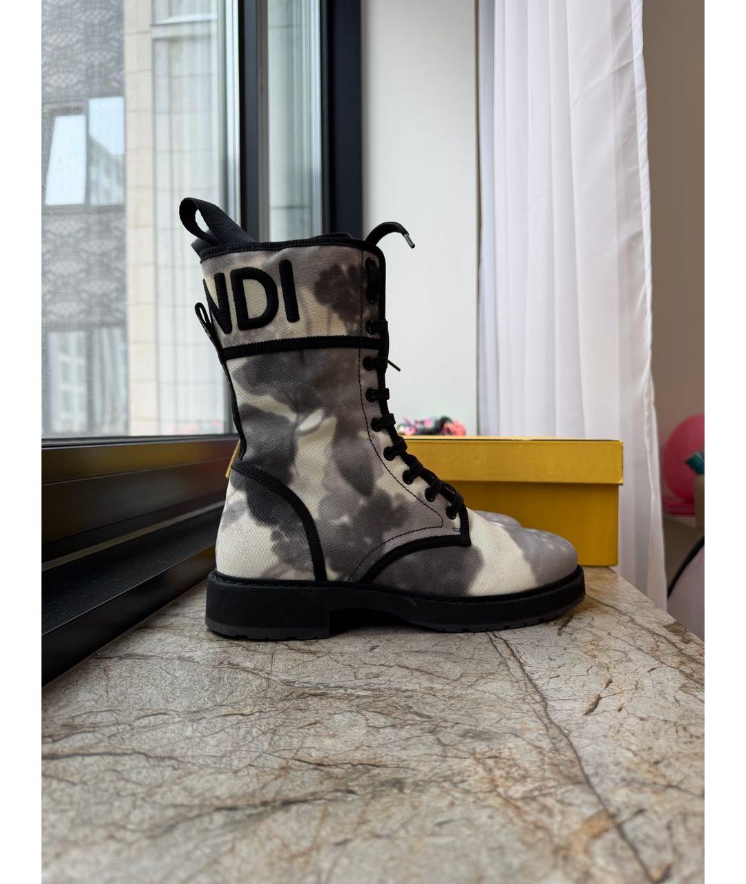 FENDI Серые текстильные ботинки, фото 8