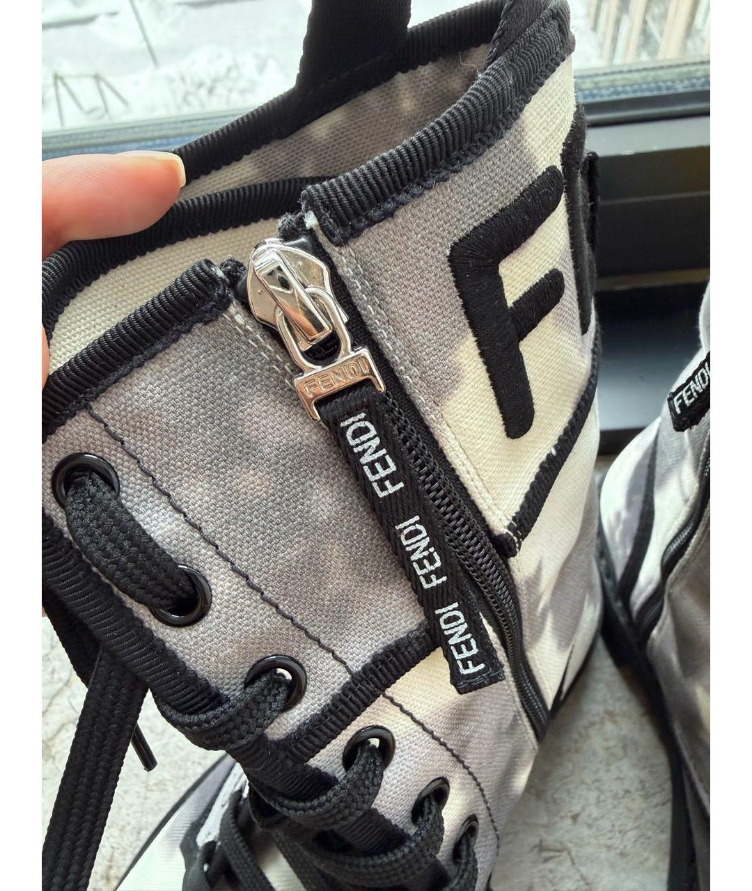 FENDI Серые текстильные ботинки, фото 7