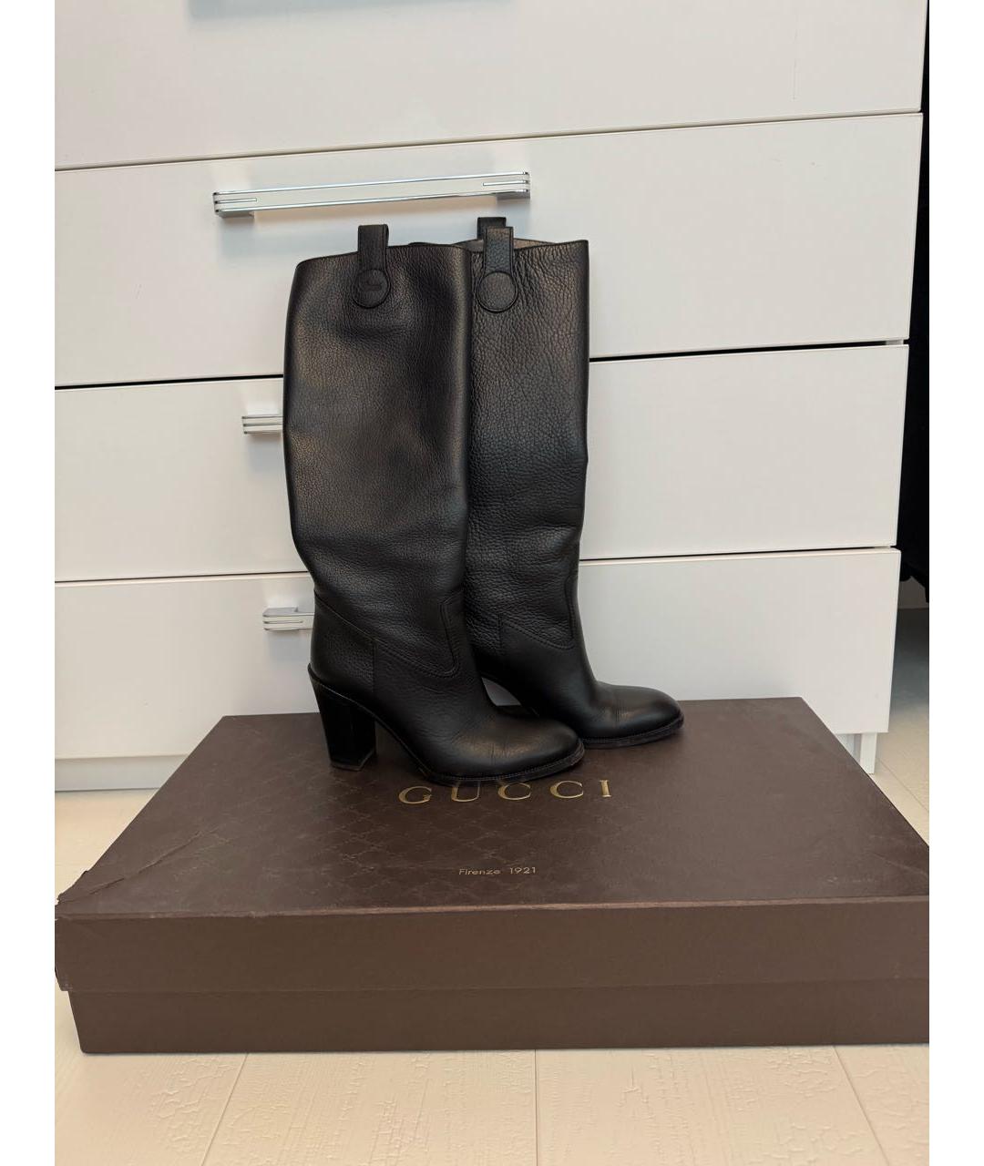 GUCCI Черные кожаные сапоги, фото 5