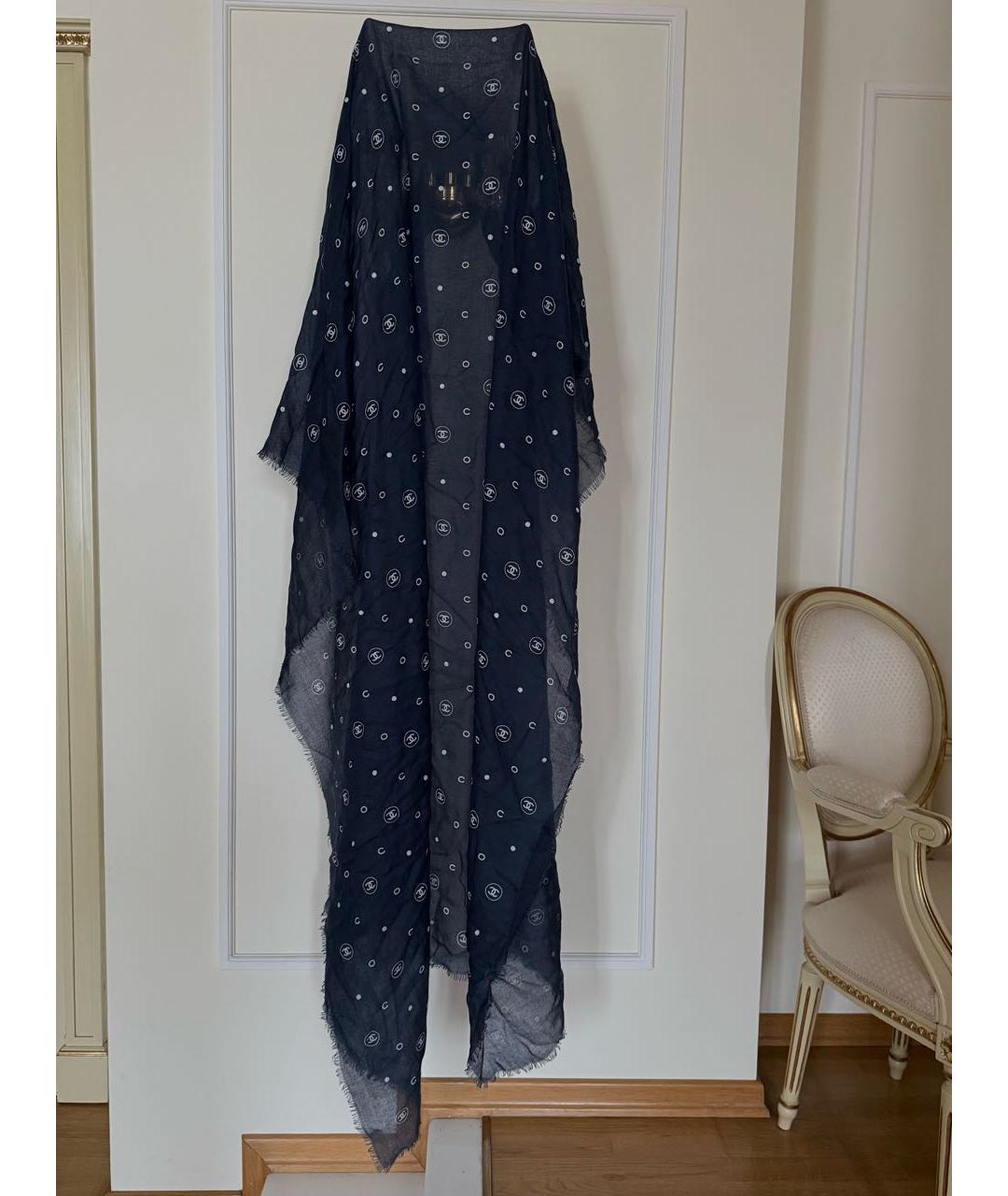 CHANEL Темно-синий кашемировый шарф, фото 7