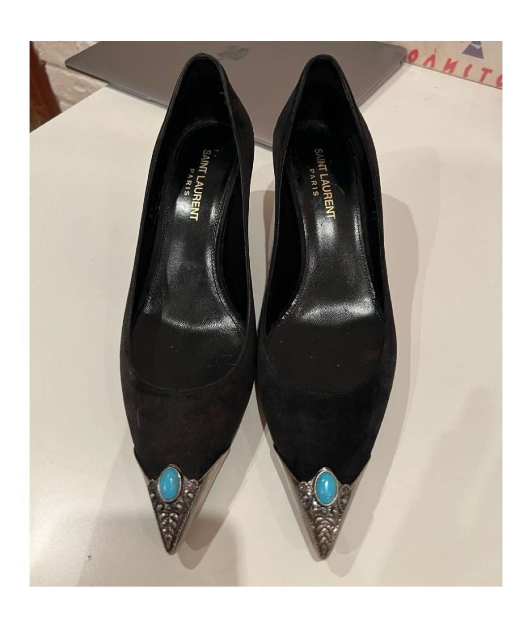 SAINT LAURENT Черные лодочки на низком каблуке, фото 2