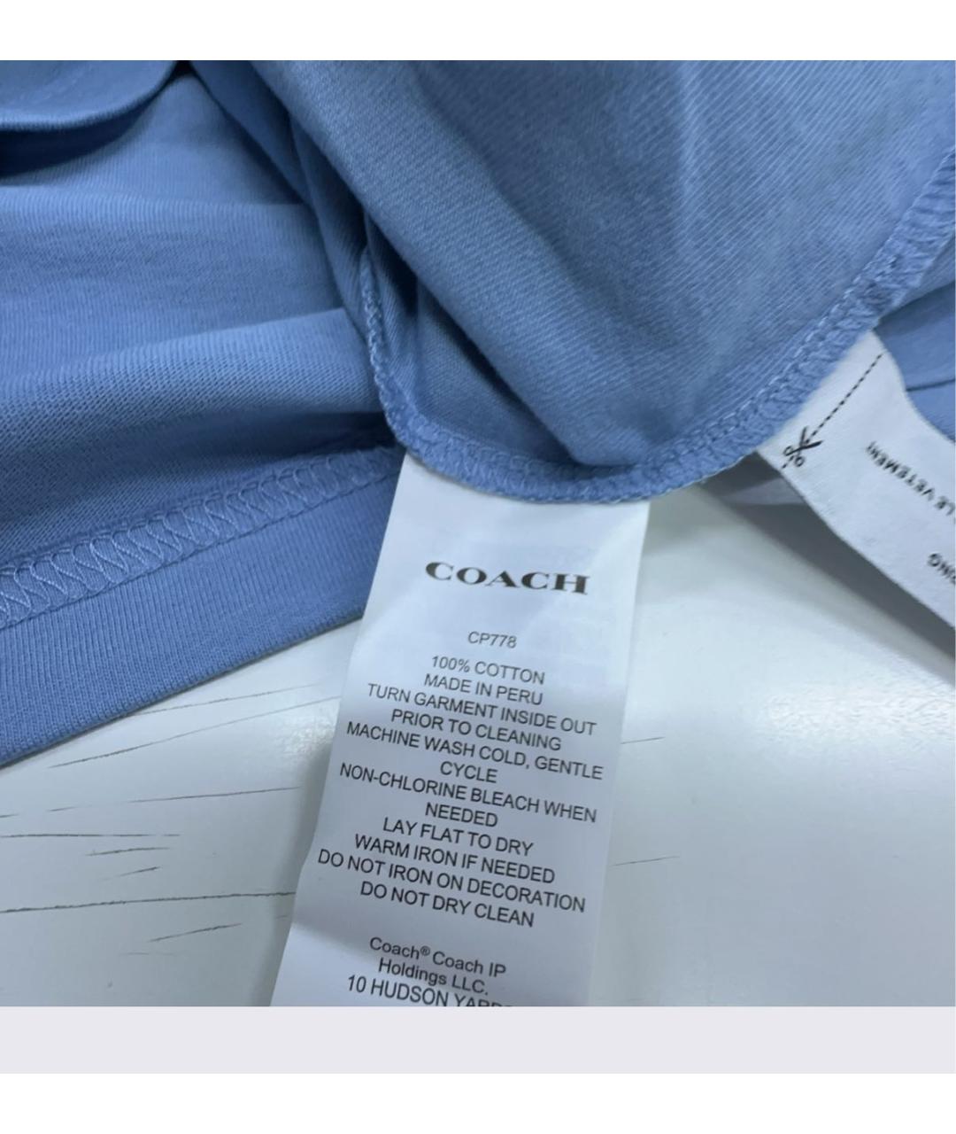 COACH Голубая хлопковая футболка, фото 3