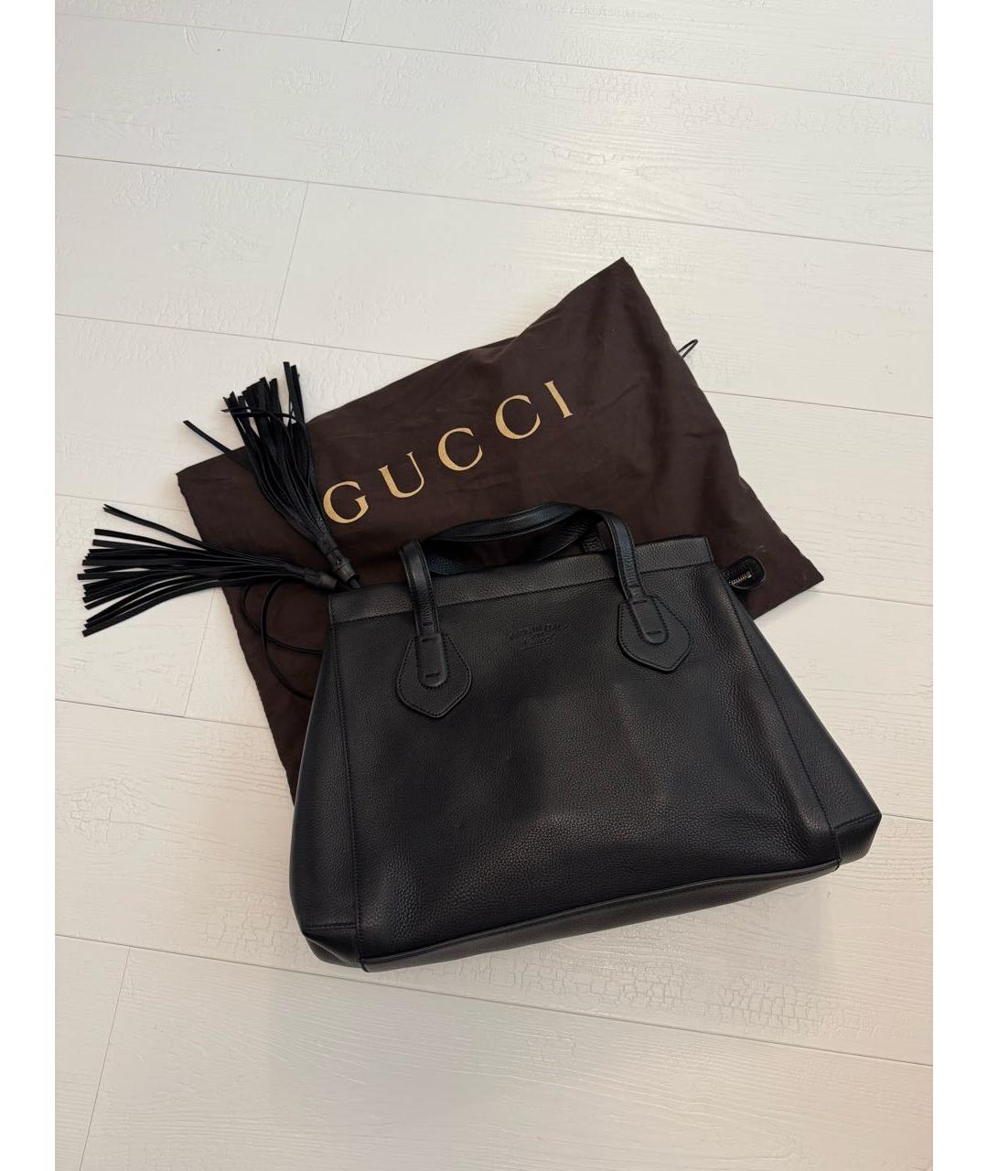 GUCCI Черная кожаная сумка тоут, фото 2