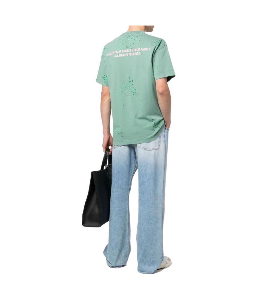 PALM ANGELS Зеленая хлопковая футболка, фото 3