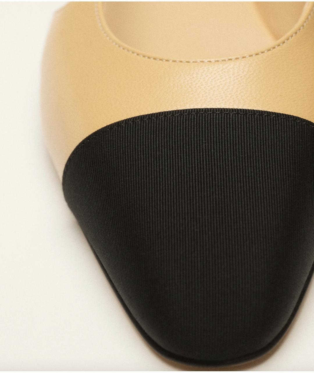 CHANEL Бежевые кожаные лодочки на низком каблуке, фото 2