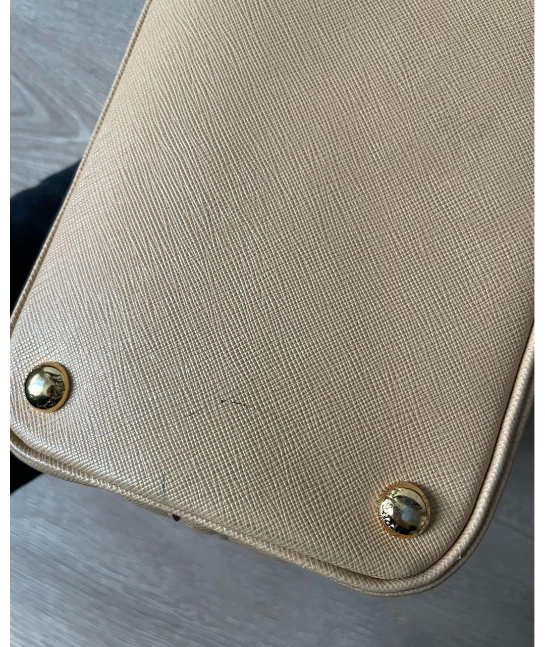 PRADA Бежевая кожаная сумка с короткими ручками, фото 8