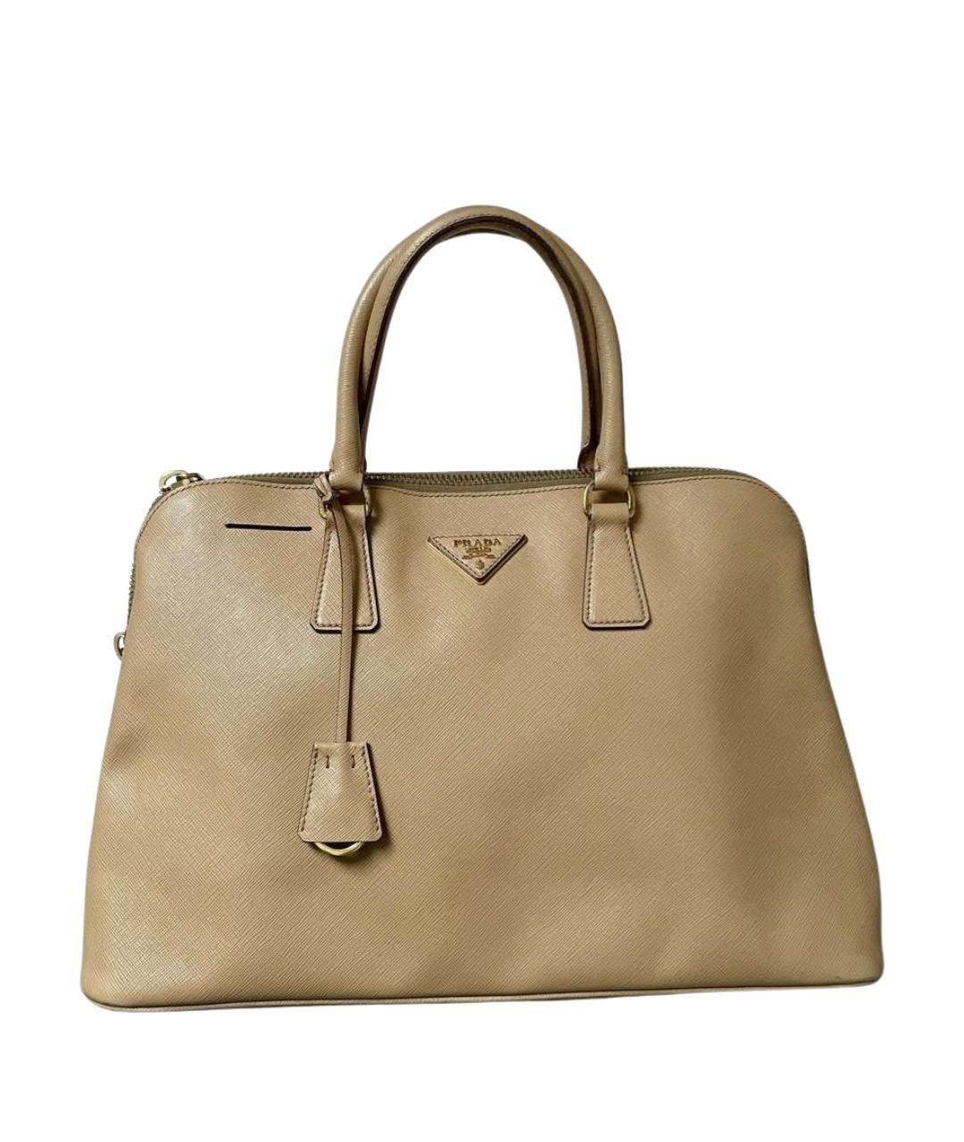 PRADA Бежевая кожаная сумка с короткими ручками, фото 1