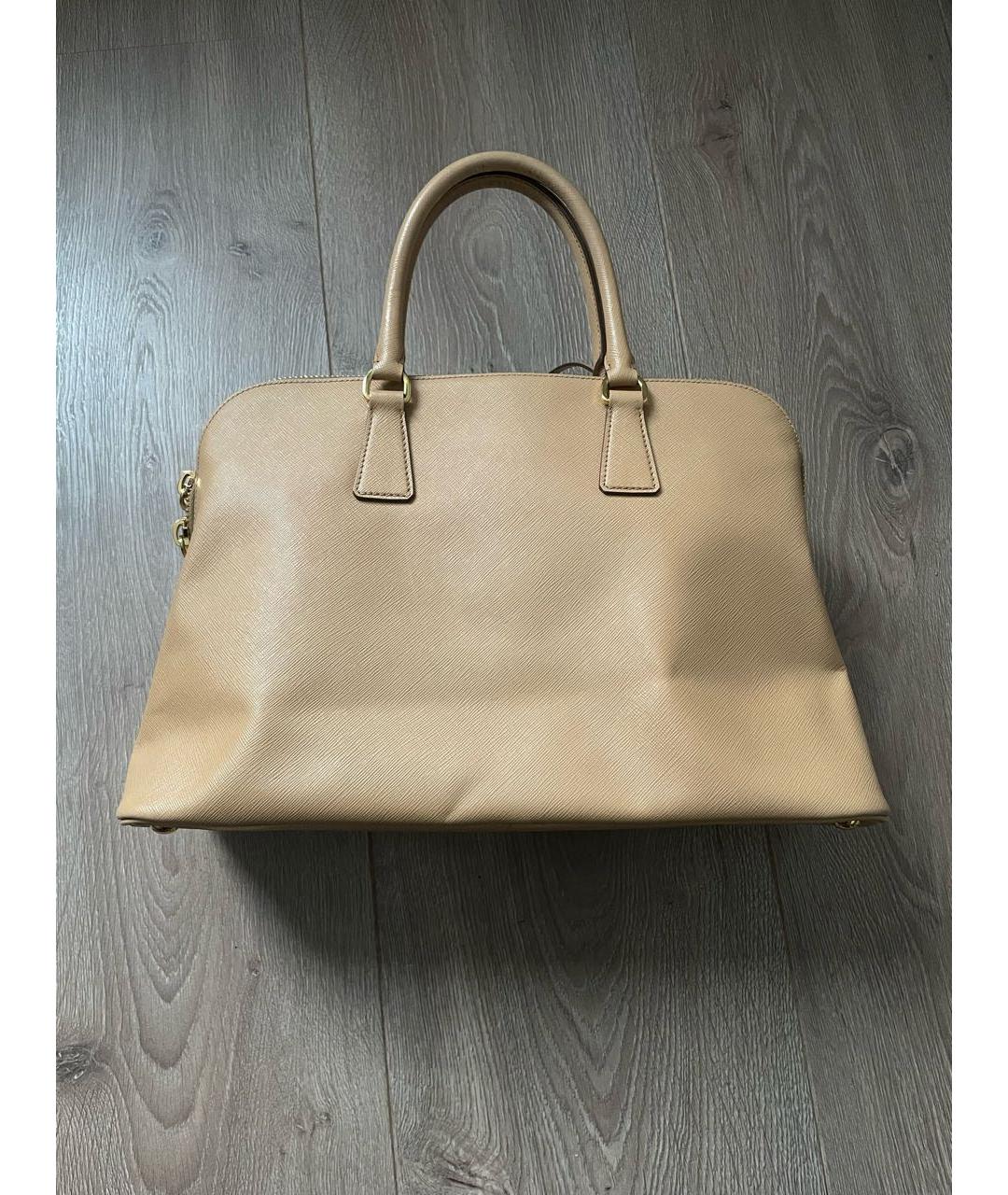 PRADA Бежевая кожаная сумка с короткими ручками, фото 3