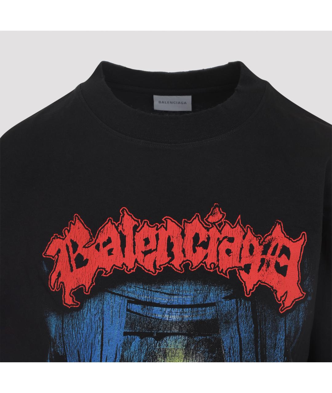 BALENCIAGA Черная хлопковая футболка, фото 4