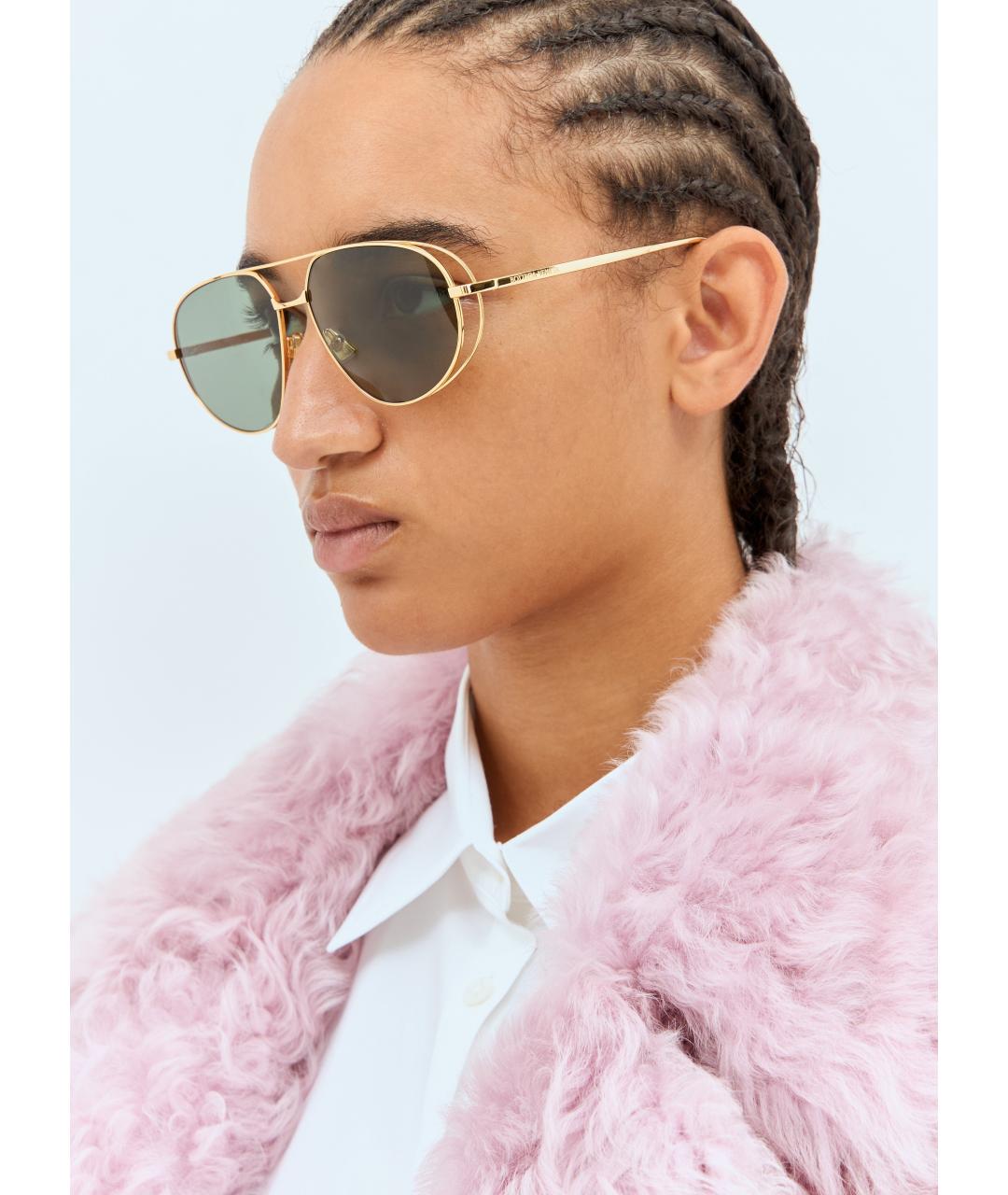 BOTTEGA VENETA Золотые металлические солнцезащитные очки, фото 5