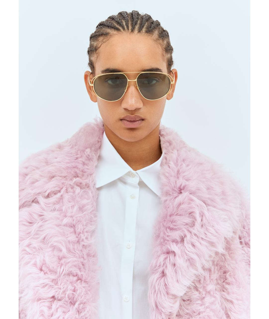 BOTTEGA VENETA Золотые металлические солнцезащитные очки, фото 2