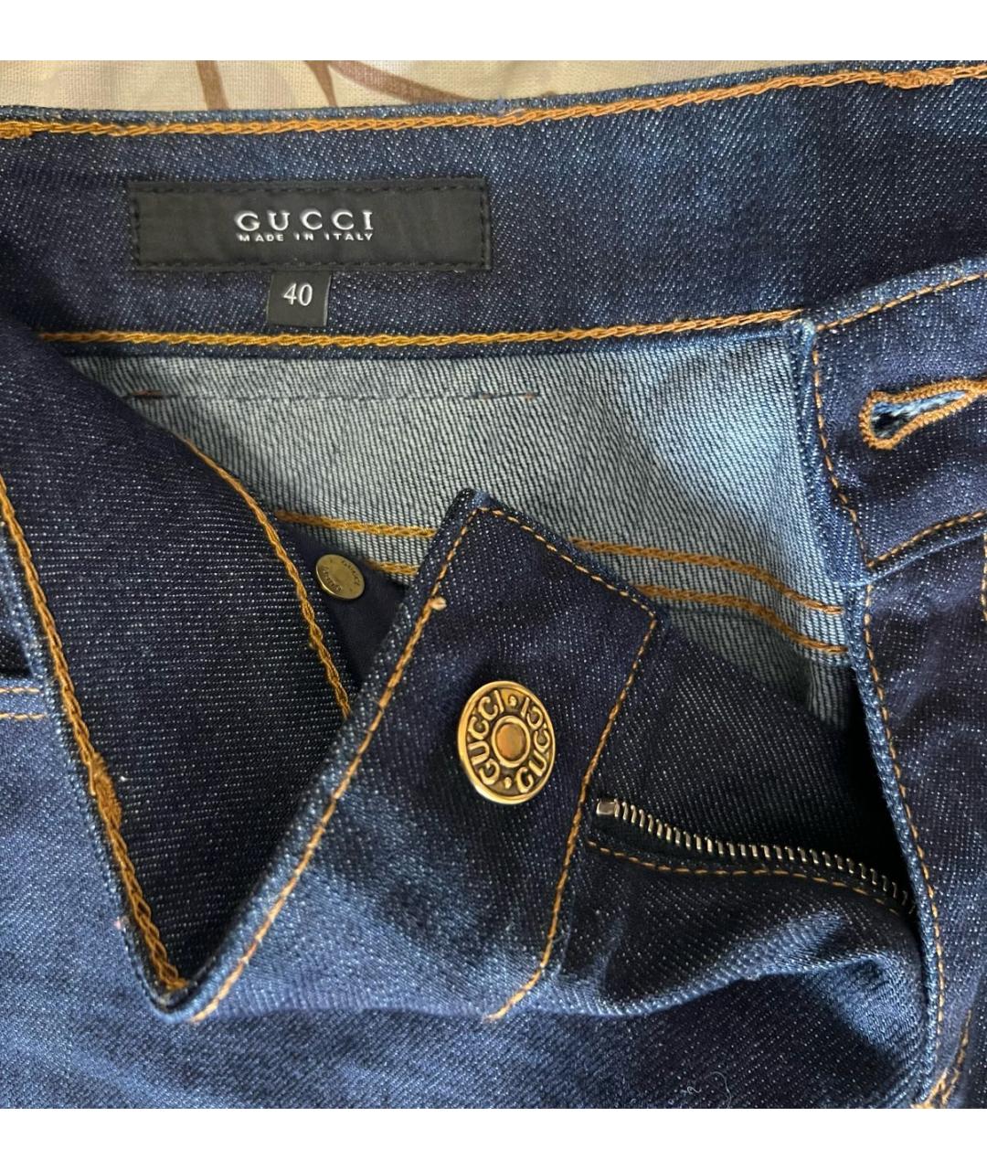 GUCCI Темно-синие хлопковые прямые джинсы, фото 5