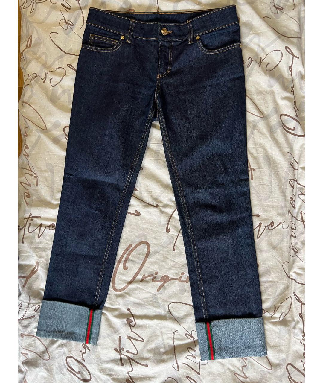 GUCCI Темно-синие хлопковые прямые джинсы, фото 8