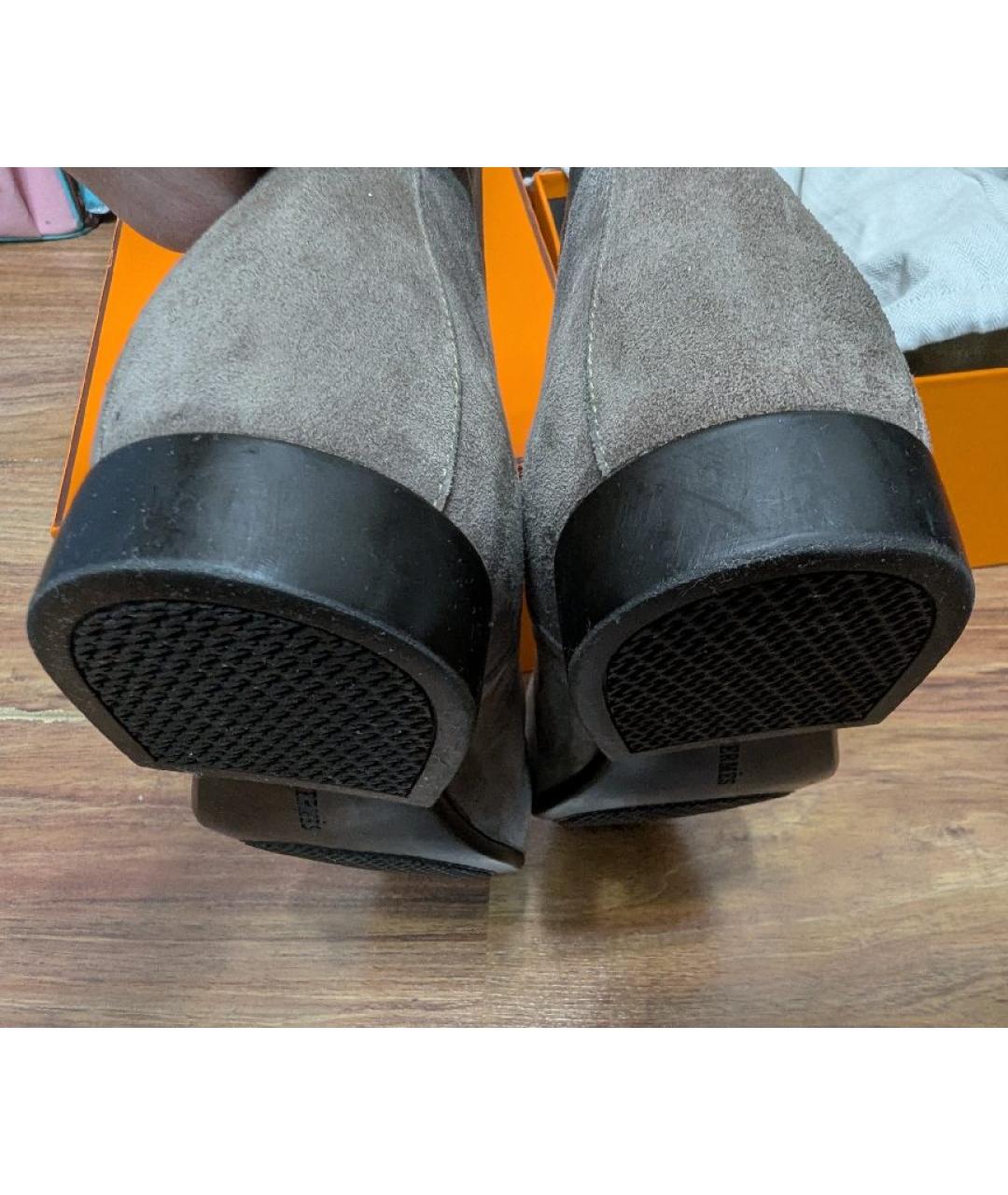 HERMES Серые замшевые высокие ботинки, фото 7