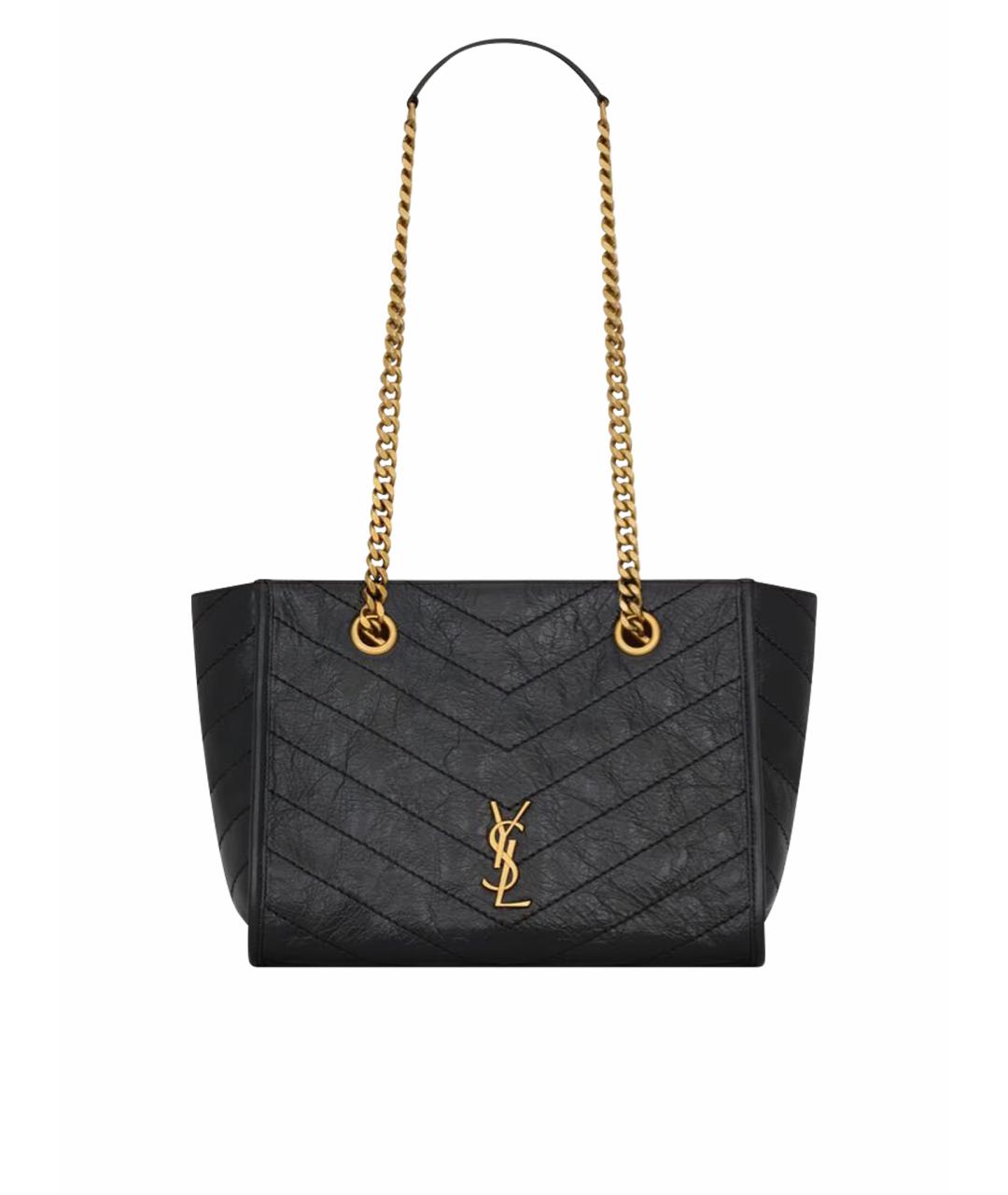 SAINT LAURENT Черная кожаная сумка тоут, фото 1