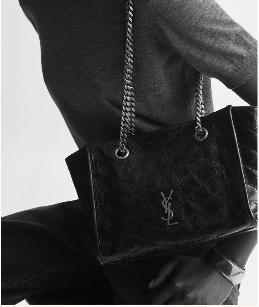 SAINT LAURENT Черная кожаная сумка тоут, фото 2