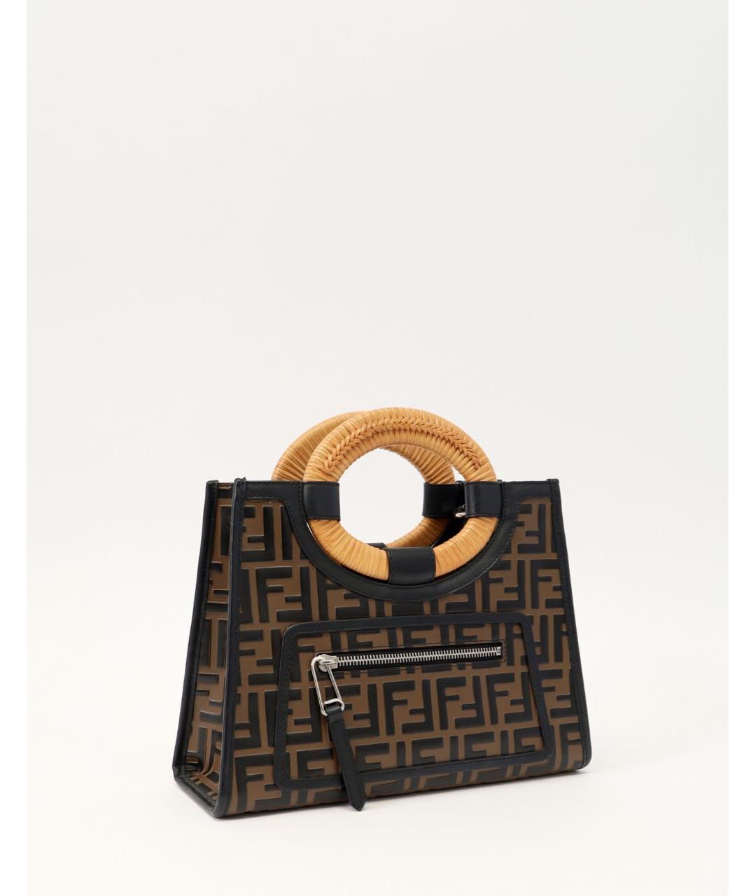 FENDI Коричневая кожаная сумка с короткими ручками, фото 3