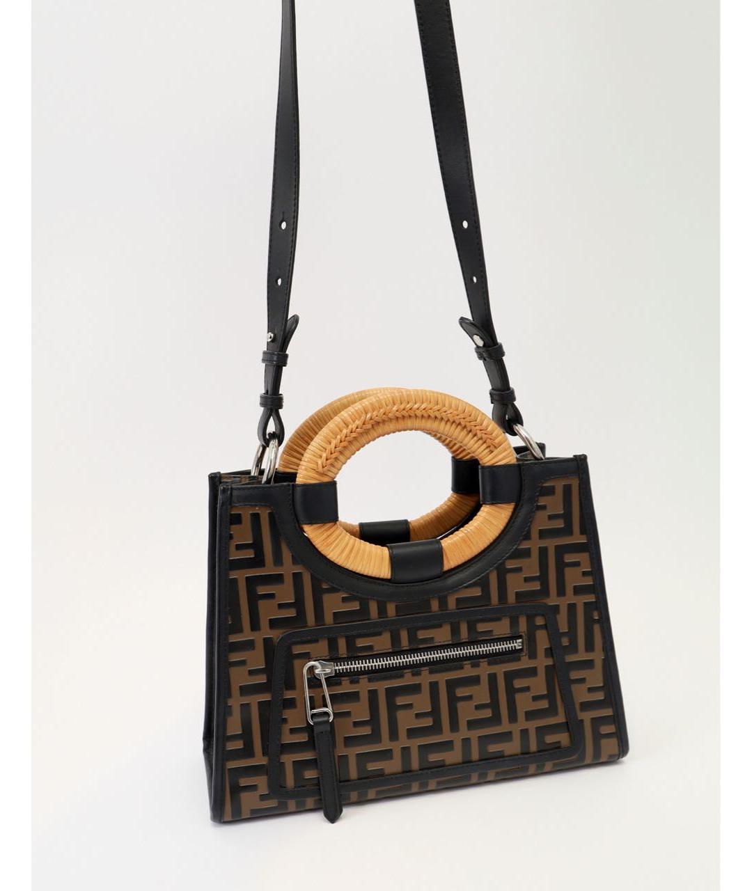 FENDI Коричневая кожаная сумка с короткими ручками, фото 5