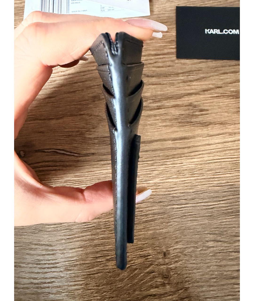 KARL LAGERFELD Черный кожаный кардхолдер, фото 2